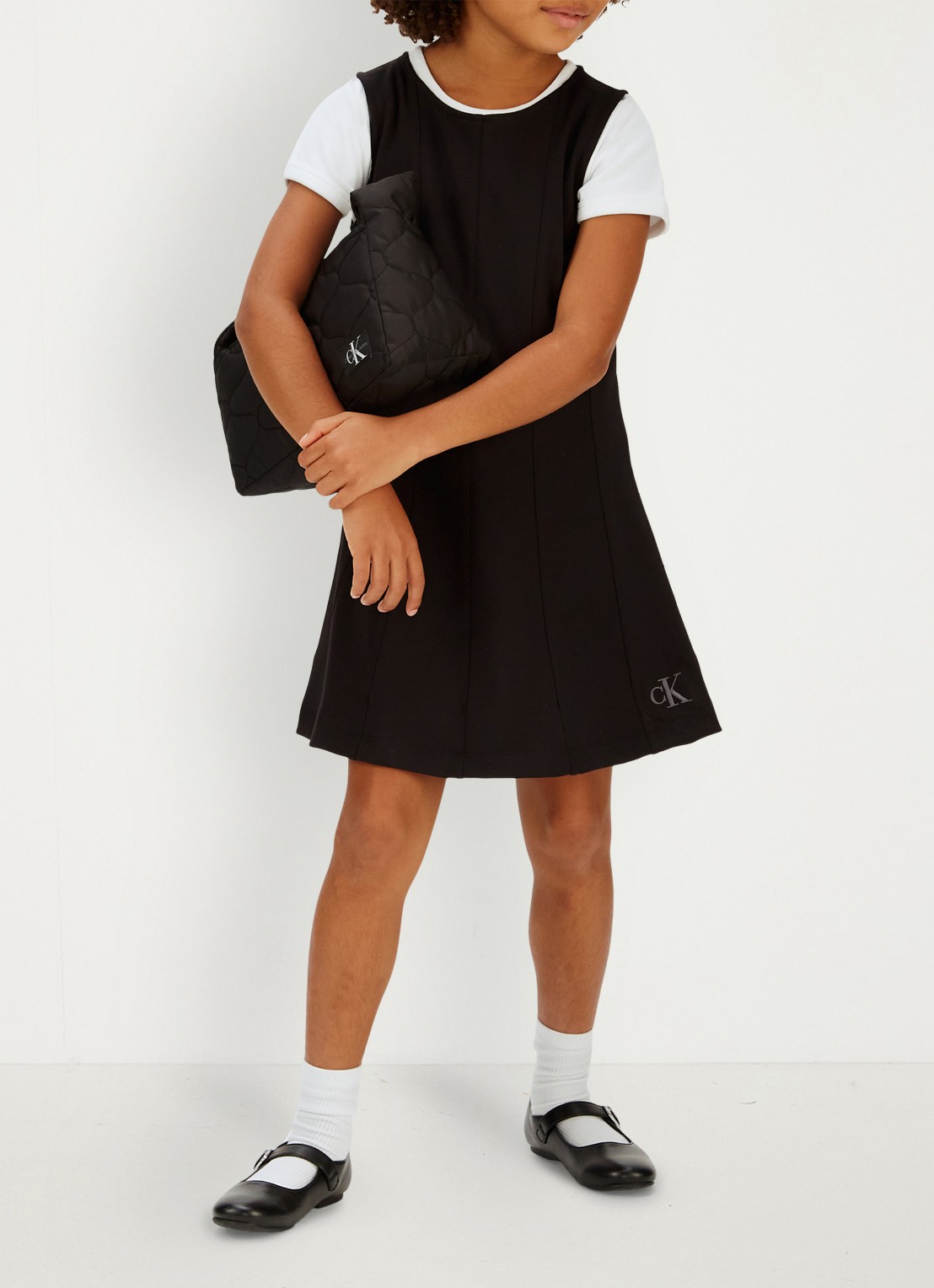 Calvin Klein Mini A-lijn jurk met ronde hals - detail 3 zwart