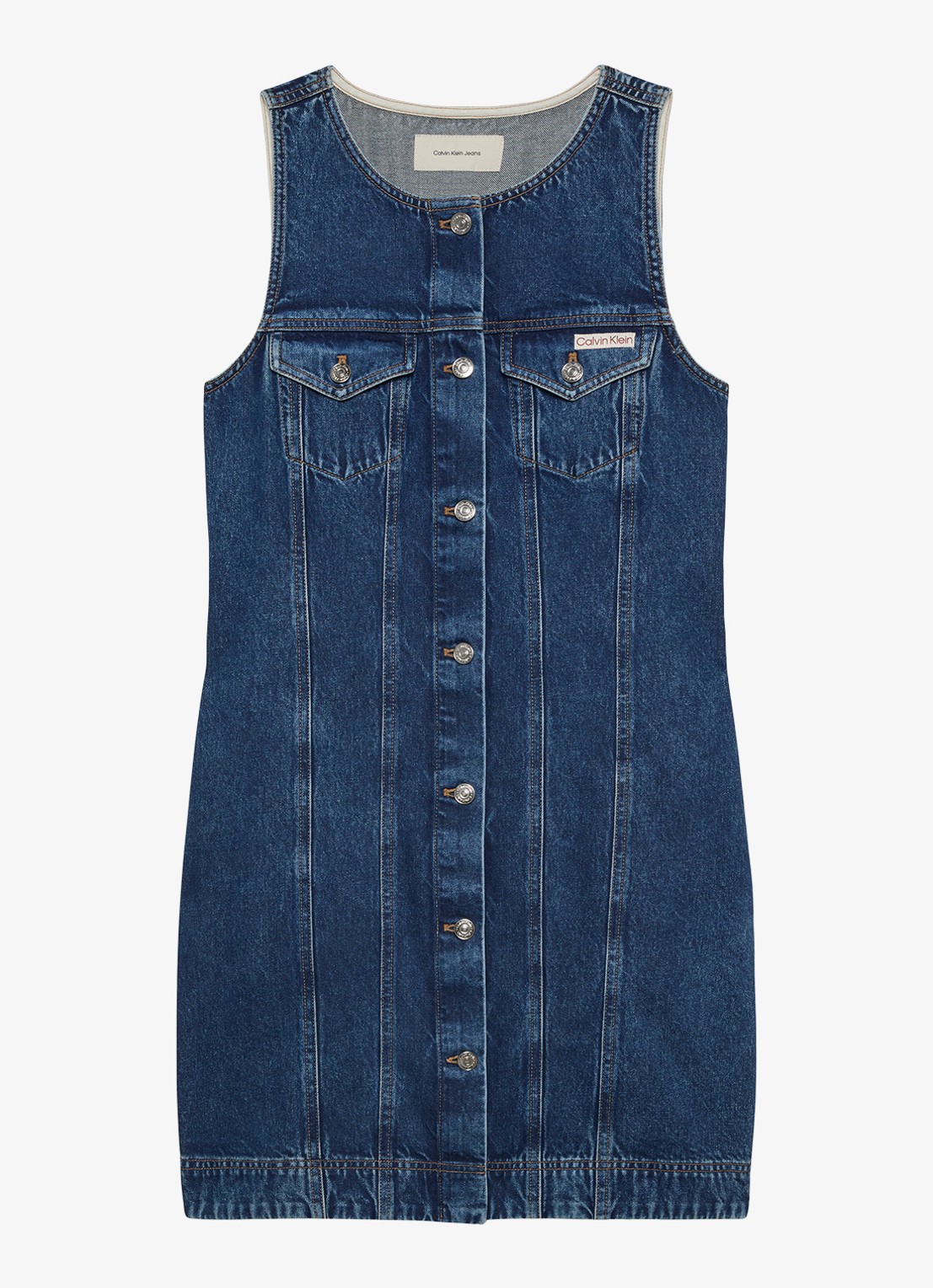 Calvin Klein Mini denim jurk met borstzakken - voorkant 2 donkerblauw
