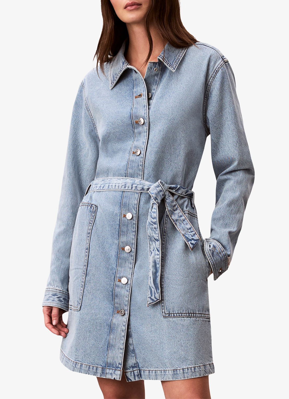 Calvin Klein Mini denim jurk met strikceintuur - detail 4 denim