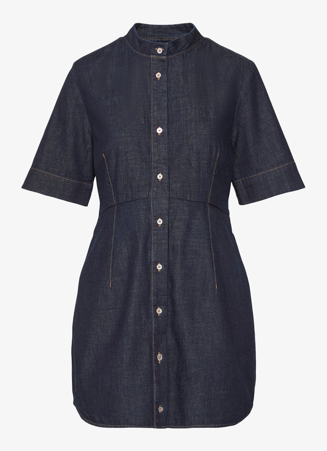 Calvin Klein Mini jurk met opstaande kraag - voorkant 2 donkerblauw