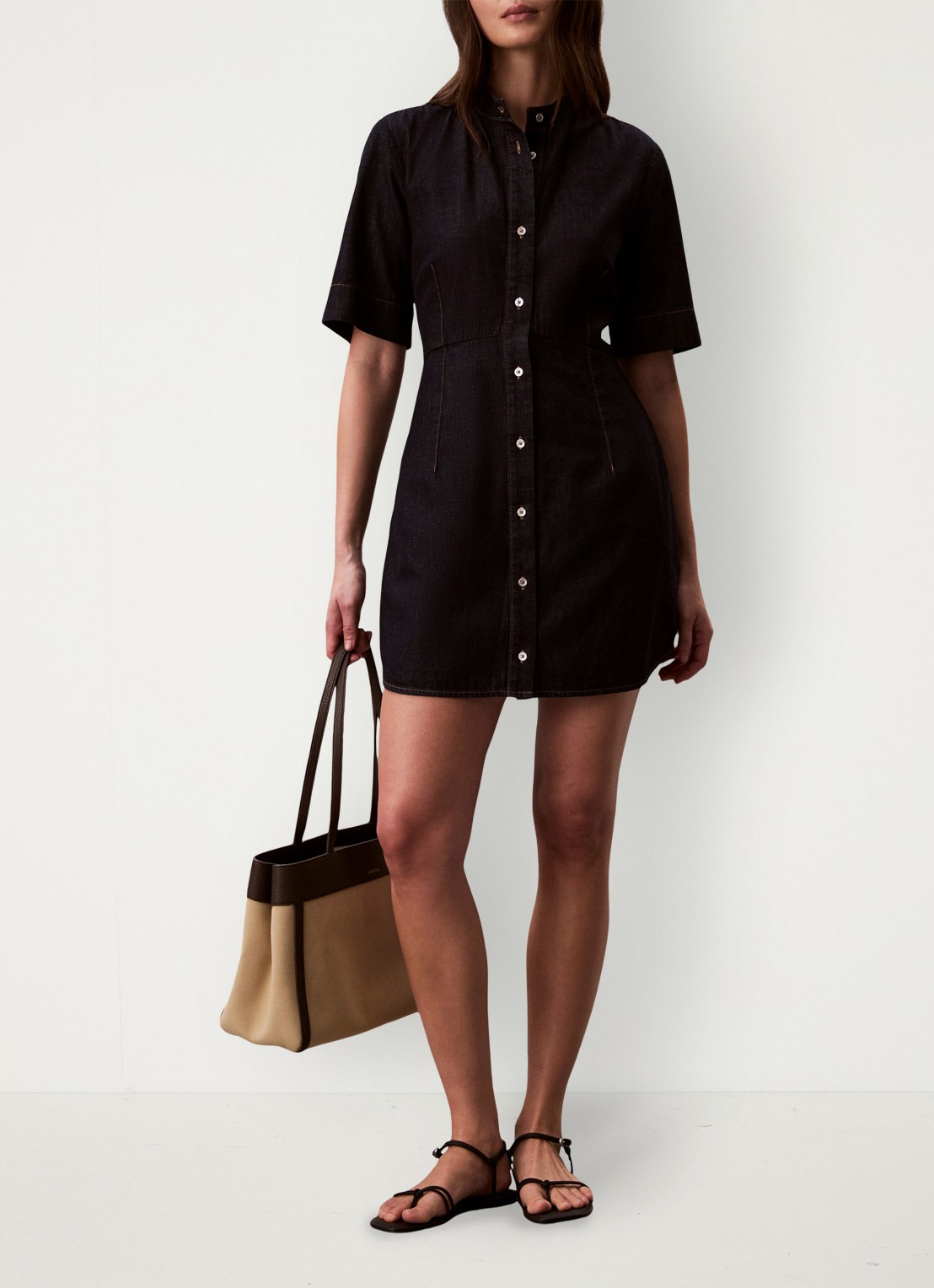 Calvin Klein Mini jurk met opstaande kraag - voorkant 3 donkerblauw