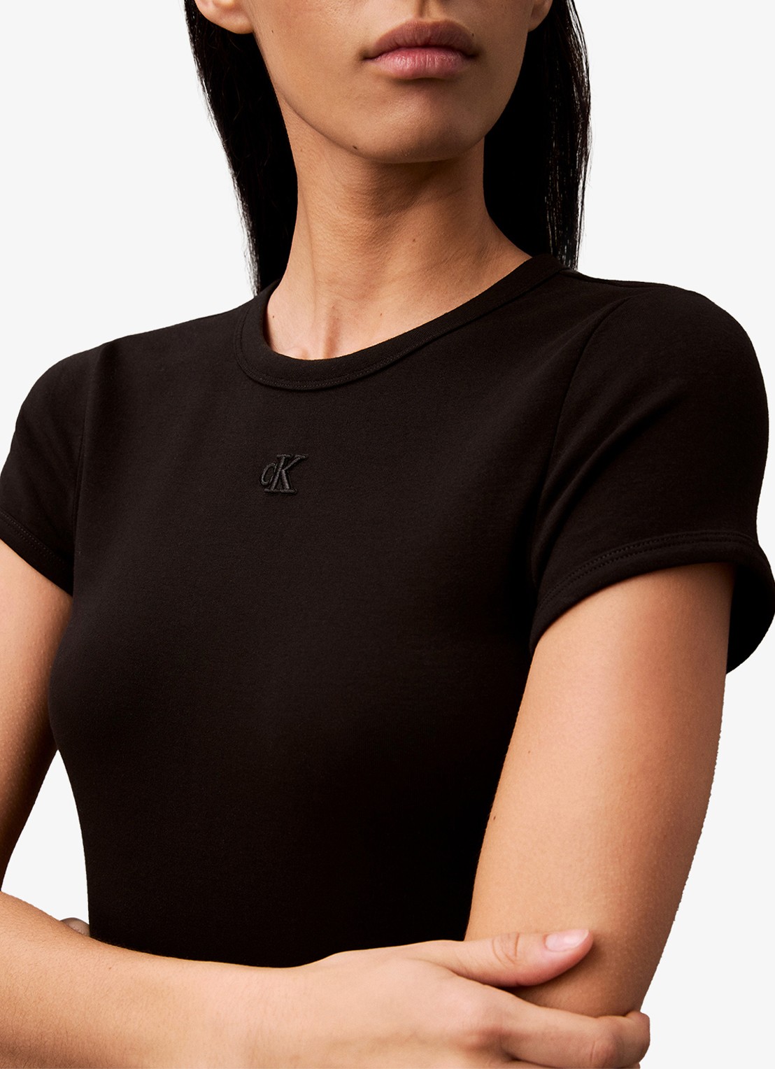 Calvin Klein Mini jurk met ribstructuur - detail 6 zwart
