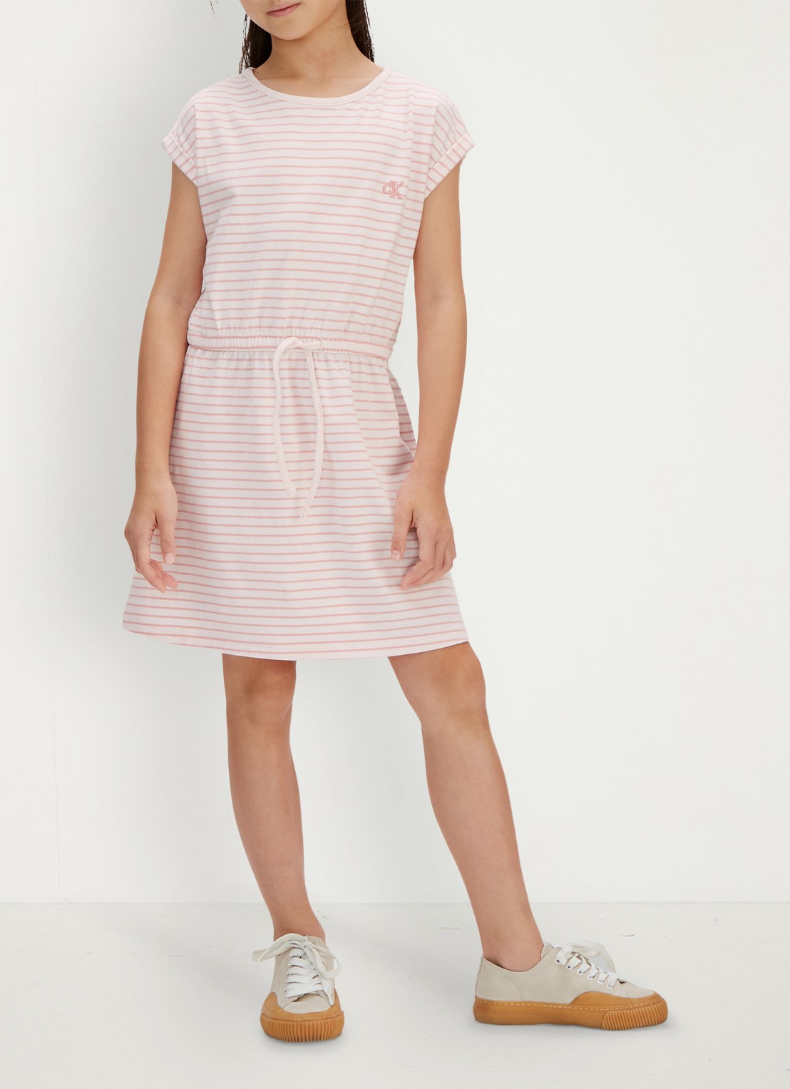 Calvin Klein Mini jurk met streepprint en steekzakken - detail 2 roze