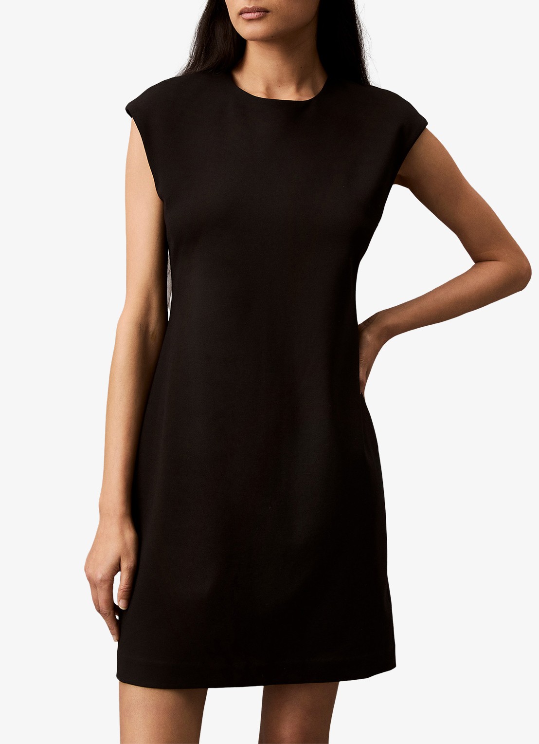 Calvin Klein Mini kokerjurk met ronde hals - detail zwart