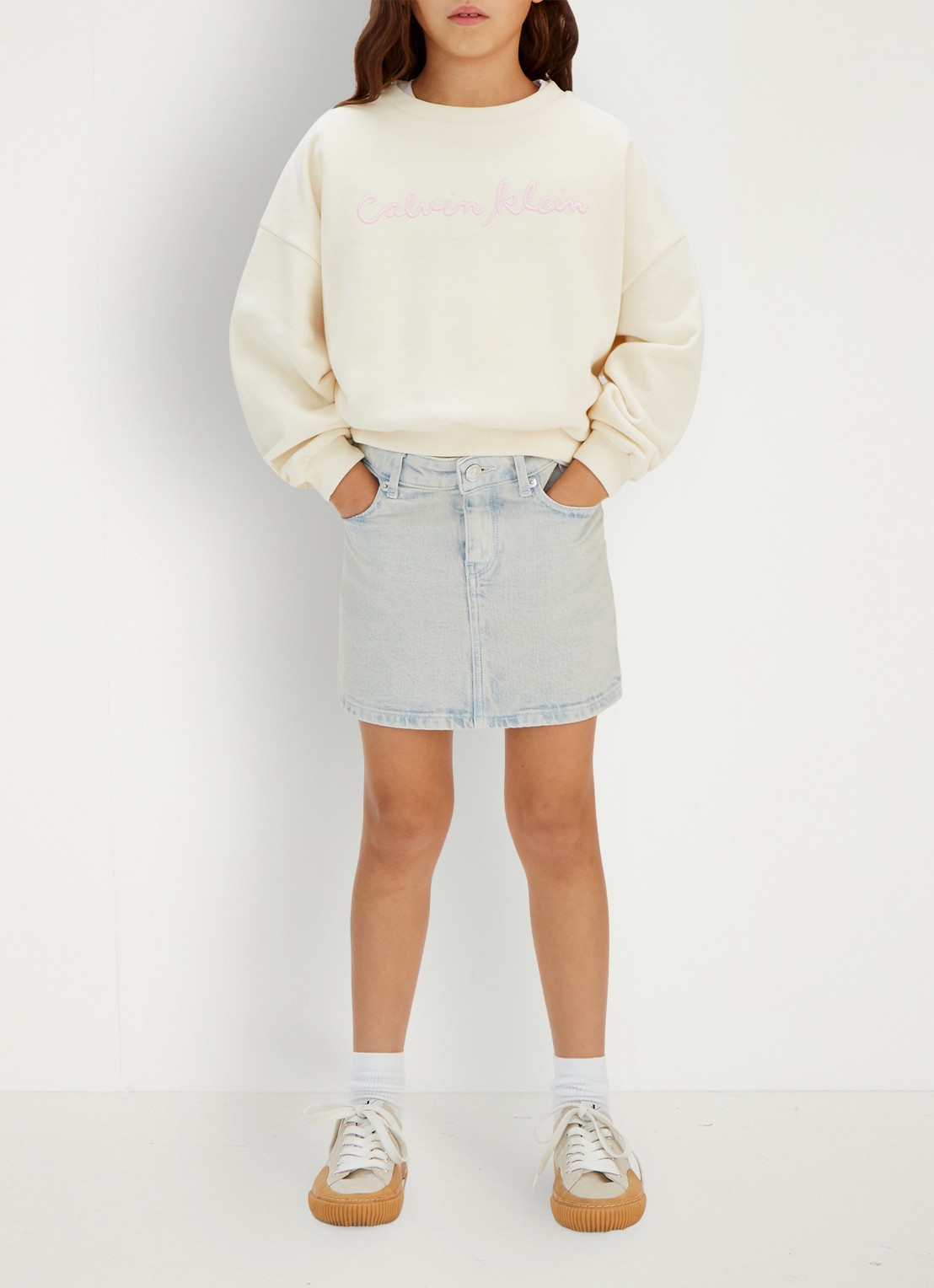 Calvin Klein Mini spijkerrok met steekzakken - voorkant 2 indigo