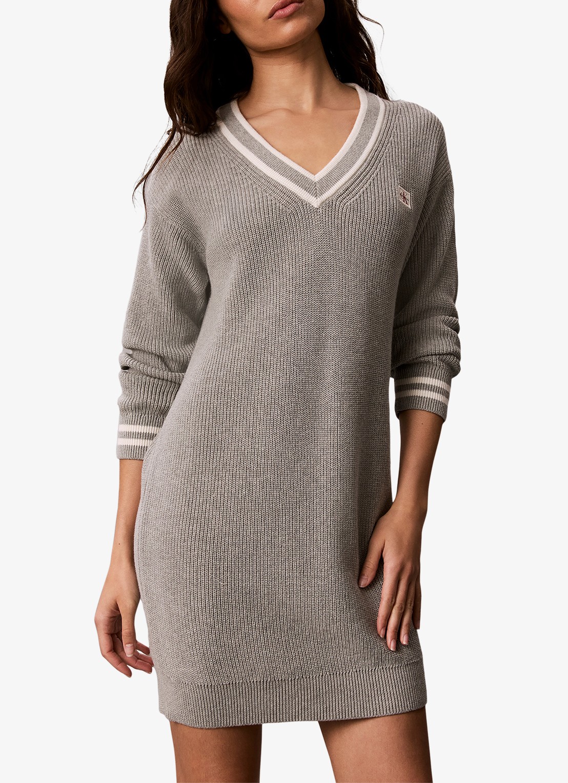 Calvin Klein Mini trui-jurk met logo - detail lichtgrijs