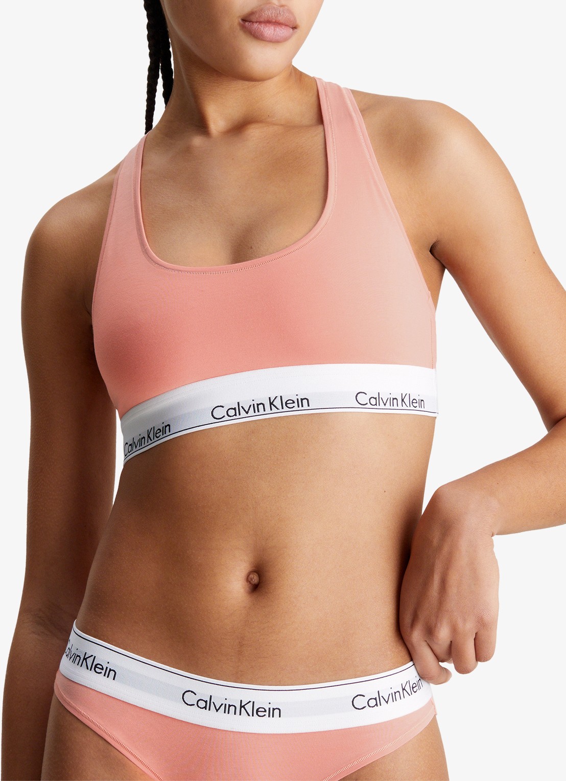 Calvin Klein Modern bralette met logoband - detail coral almond  / roze