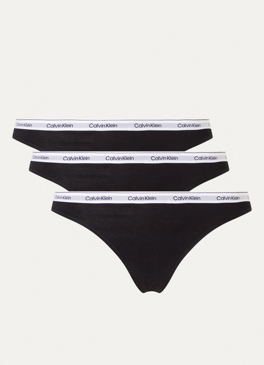 Calvin Klein Modern Logo string met logoband in 3-pack - voorkant zwart