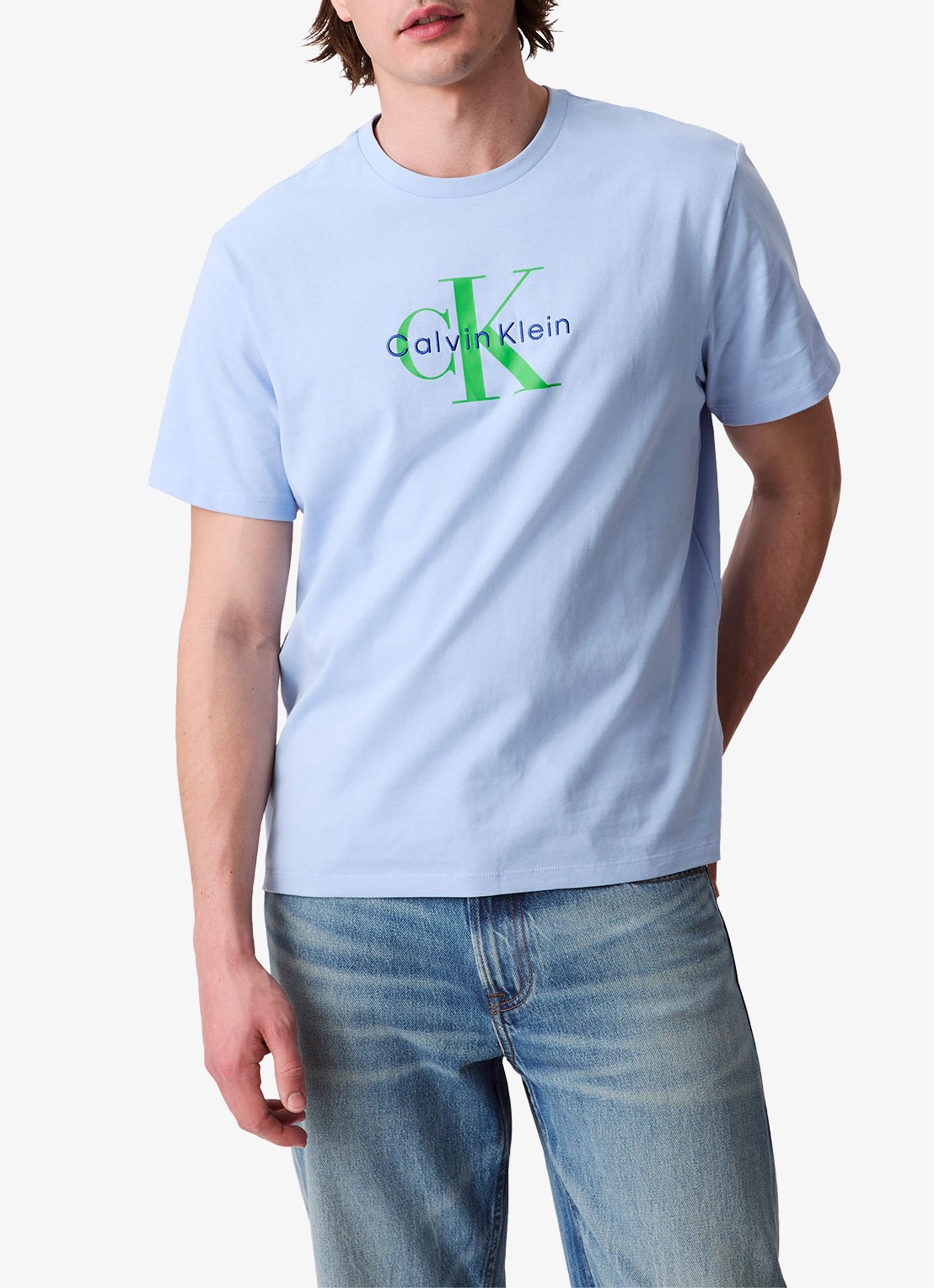 Calvin Klein Mono T-shirt met logo - voorkant lichtblauw