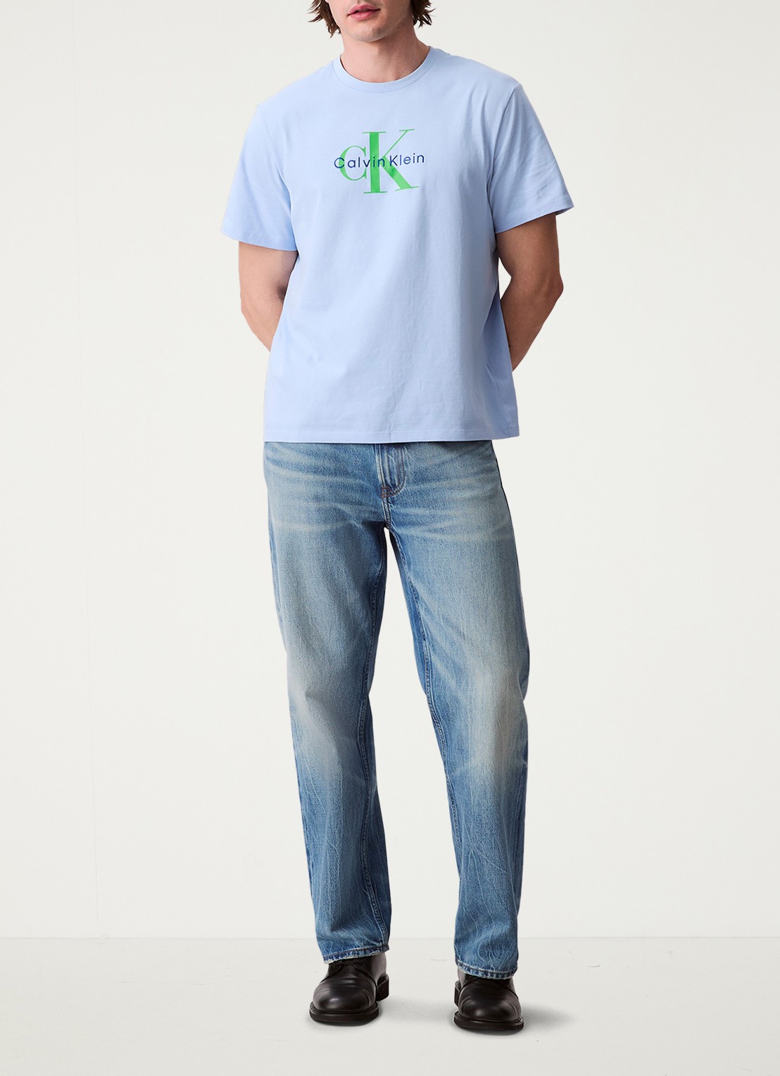 Calvin Klein Mono T-shirt met logo - voorkant 2 lichtblauw