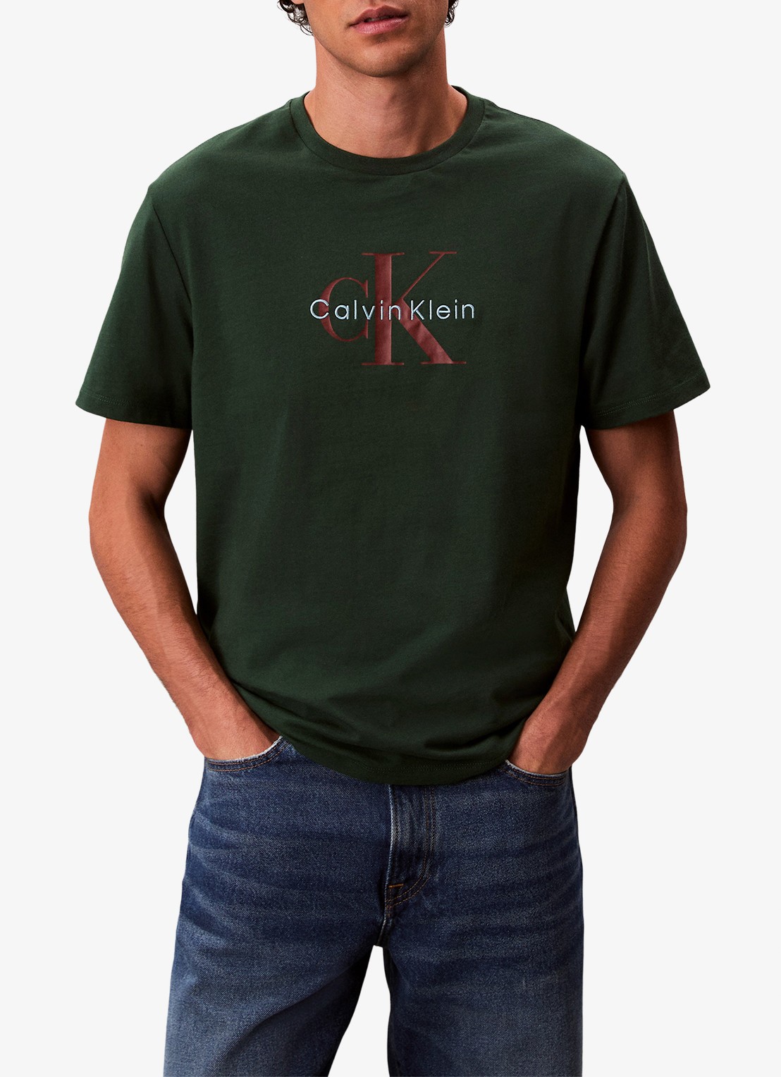 Calvin Klein Mono T-shirt met logo - detail 2 legergroen