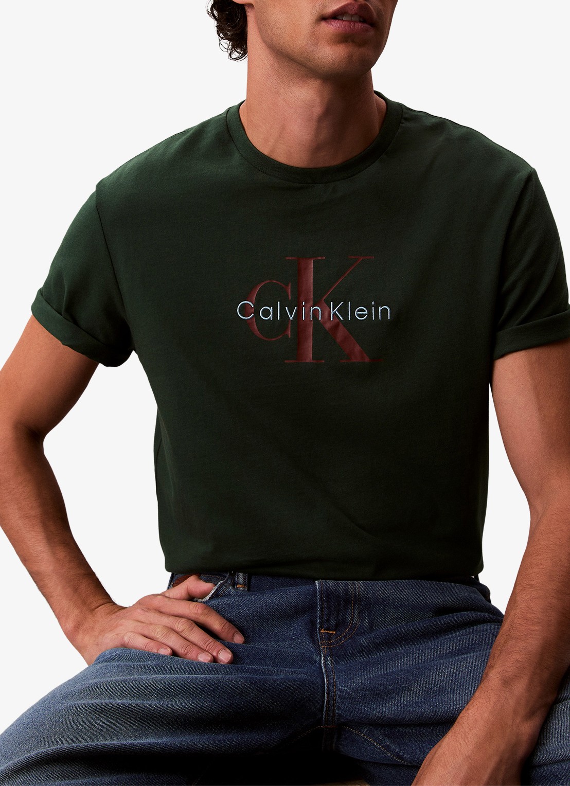 Calvin Klein Mono T-shirt met logo - detail 4 legergroen