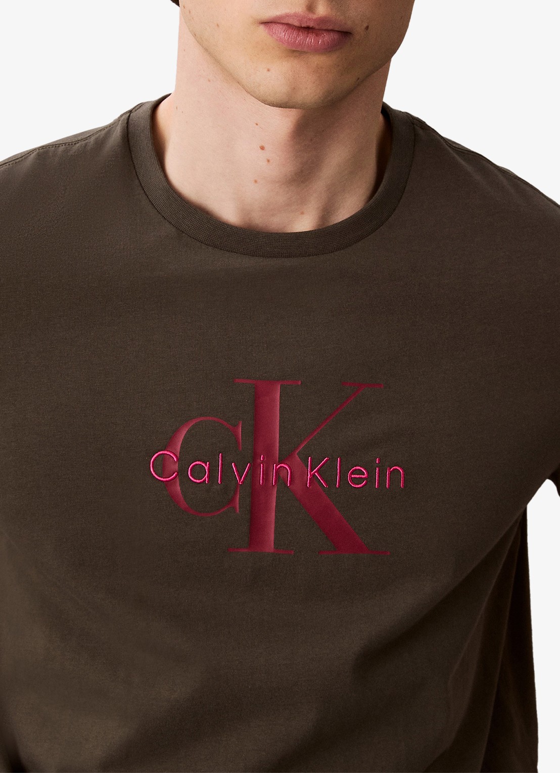 Calvin Klein Mono T-shirt met logo - detail 6 staalblauw