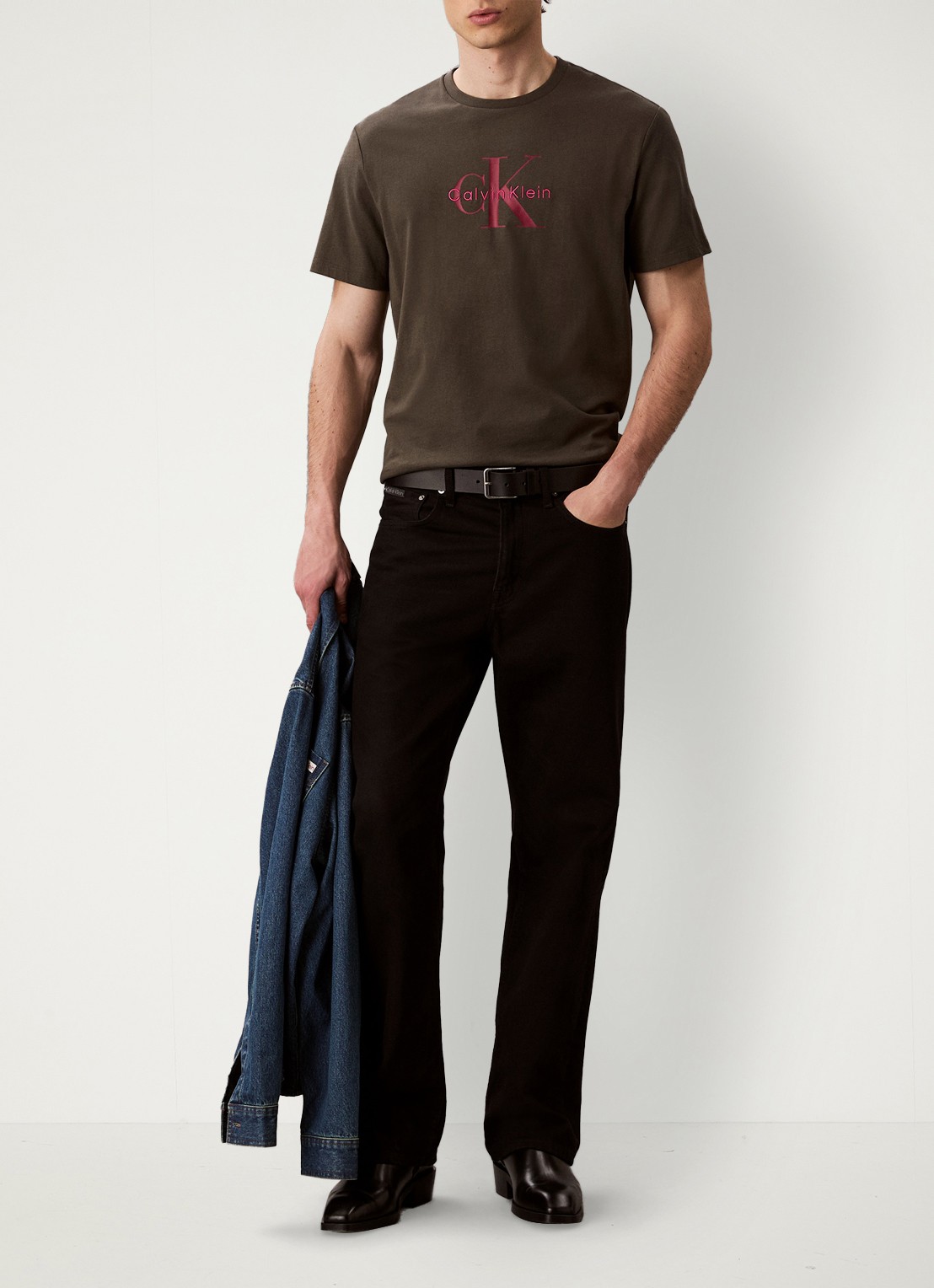 Calvin Klein Mono T-shirt met logo - voorkant 2 staalblauw