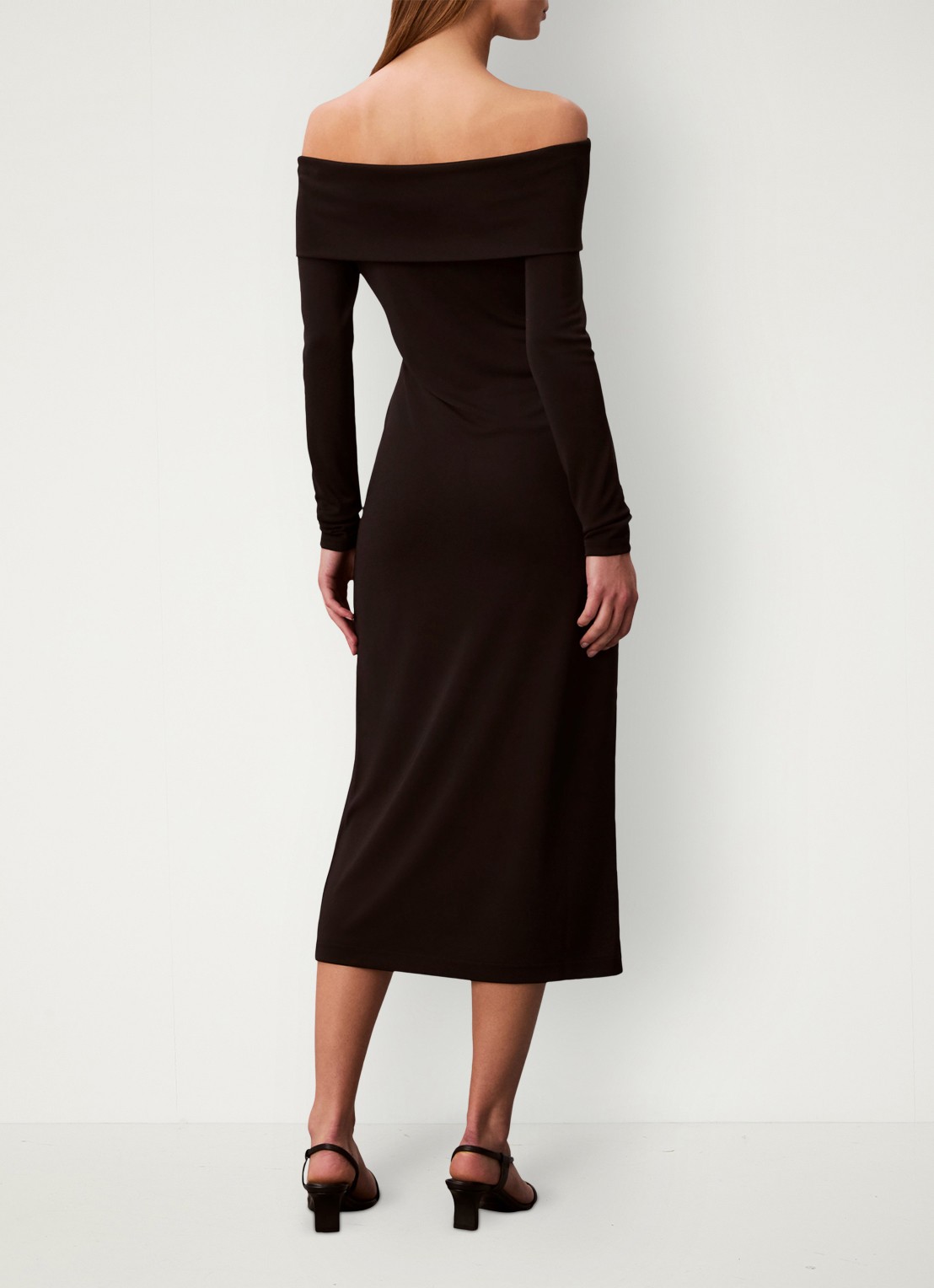 Calvin Klein Off shoulder midi jurk - achterkant 5 zwart
