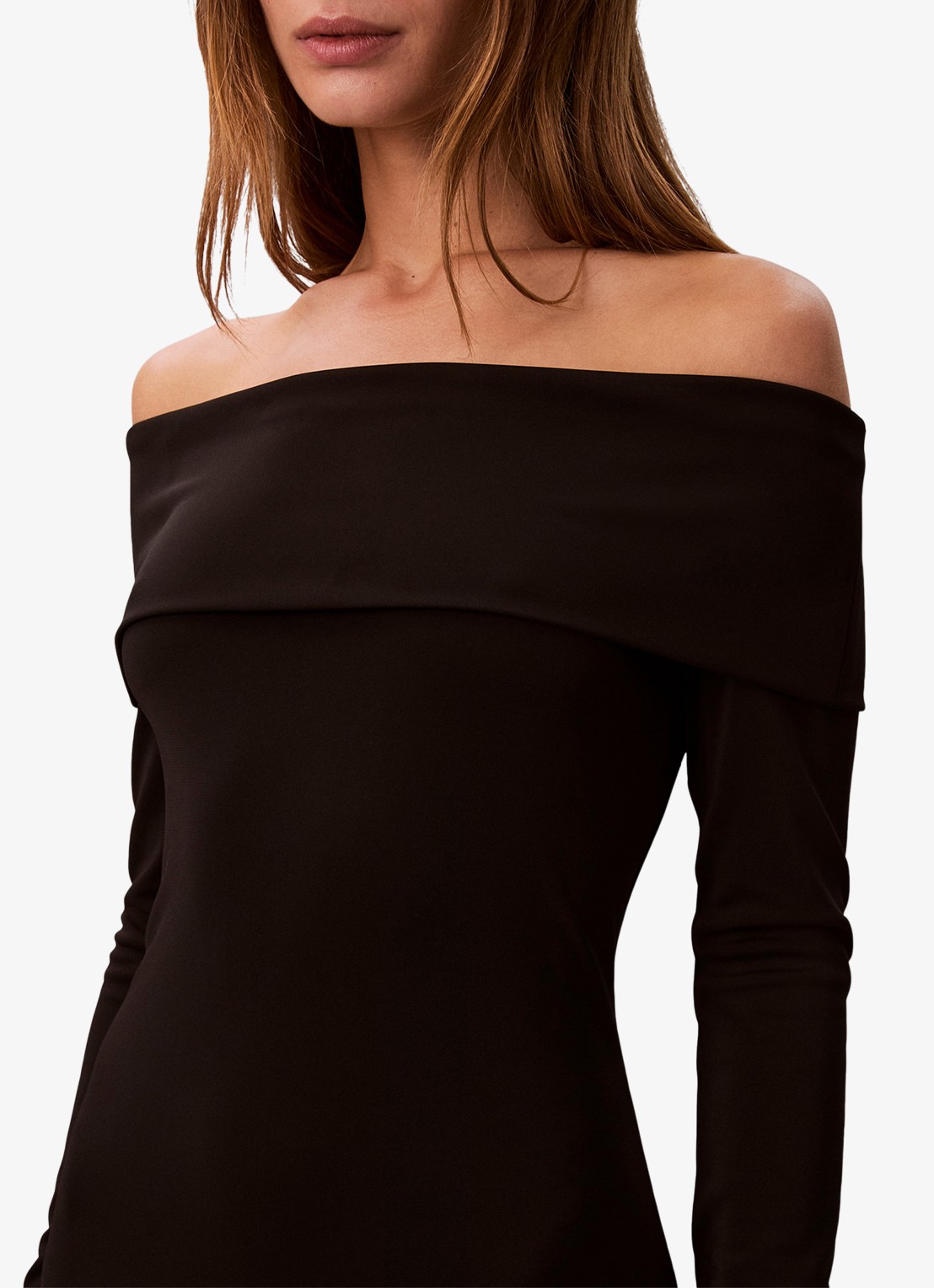 Calvin Klein Off shoulder midi jurk - detail 2 zwart