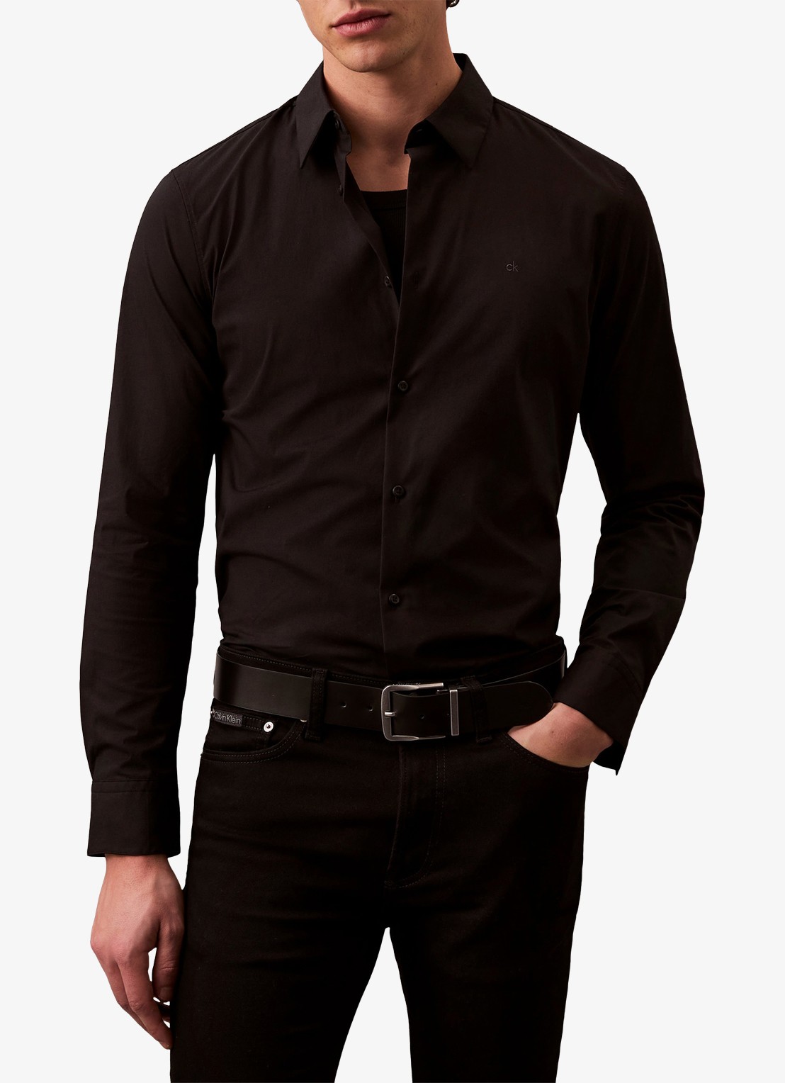 Calvin Klein Overhemd met logoborduring - detail zwart
