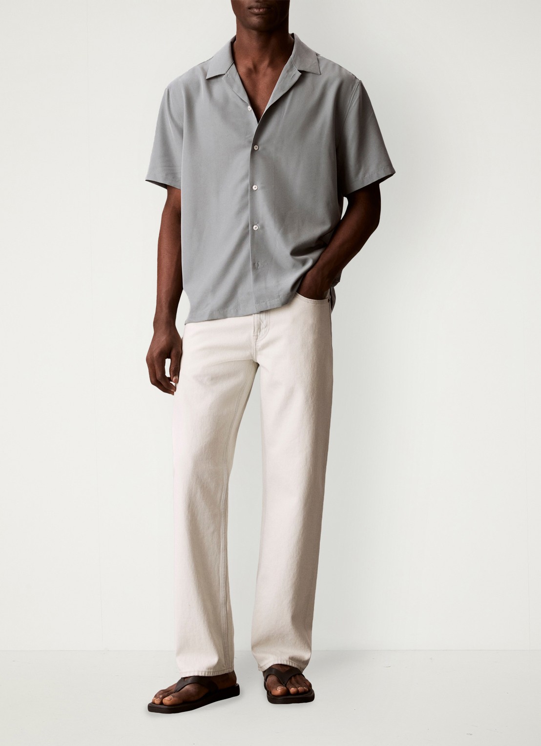 Calvin Klein Overhemd met logoborduring - voorkant 2 lichtgrijs