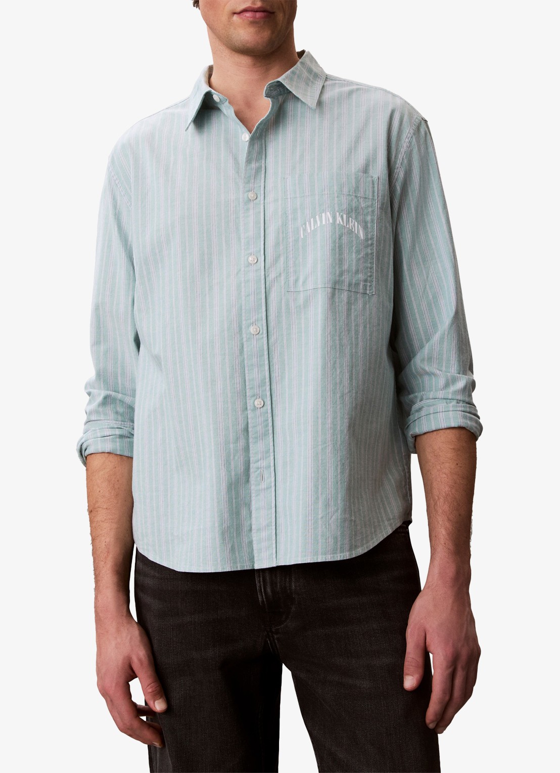 Calvin Klein Overhemd met streepprint - detail groen