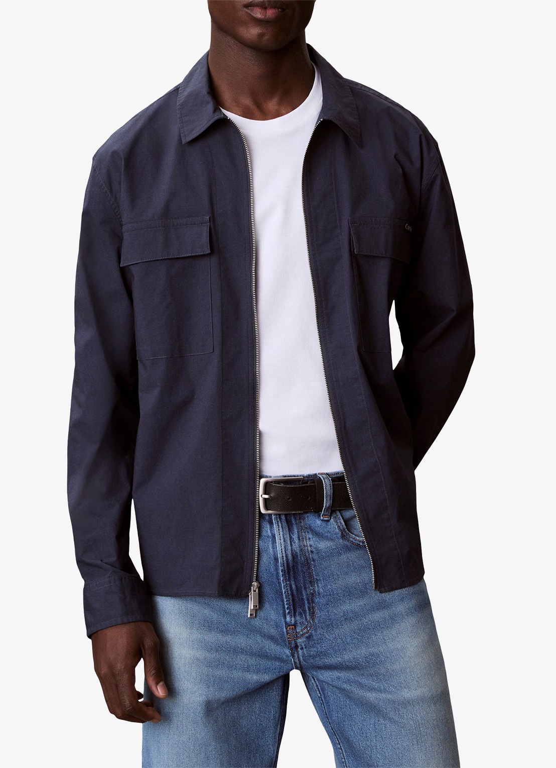 Calvin Klein Overshirt met borstzakken - detail donkerblauw
