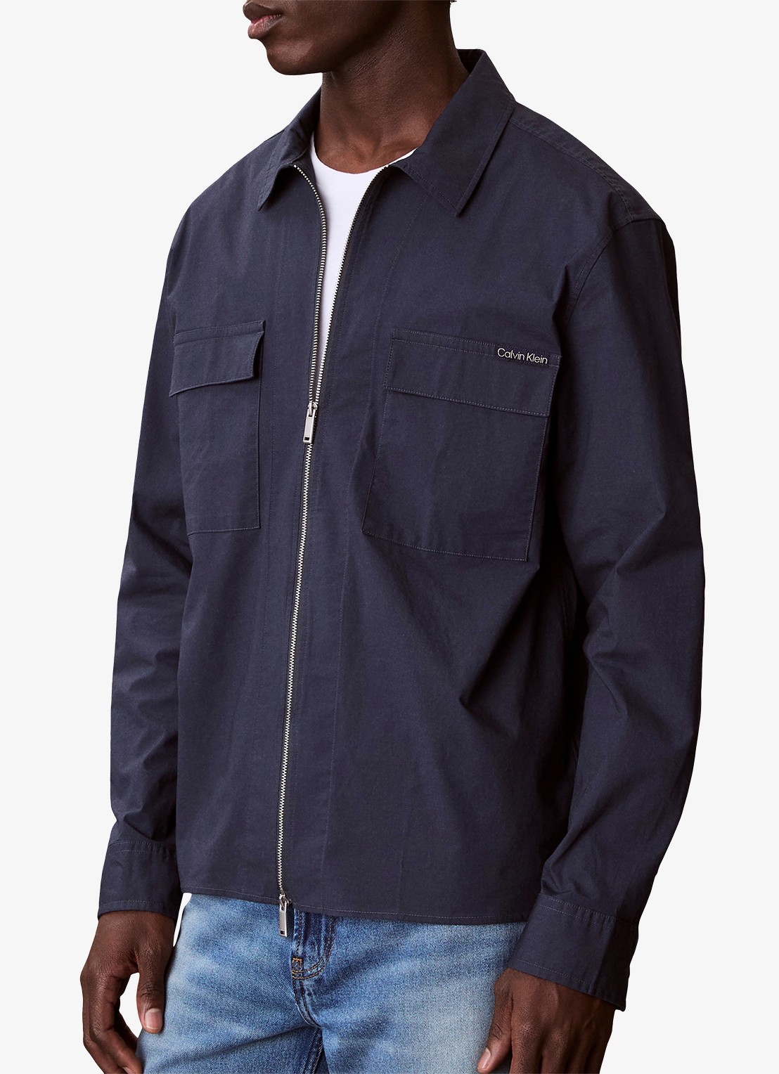 Calvin Klein Overshirt met borstzakken - detail 2 donkerblauw