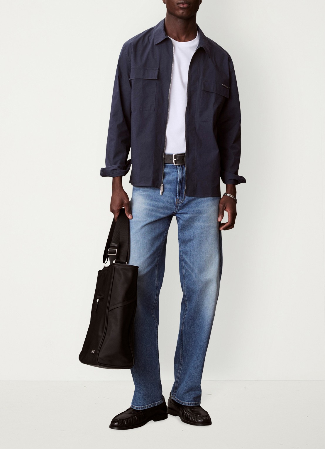 Calvin Klein Overshirt met borstzakken - voorkant 4 donkerblauw