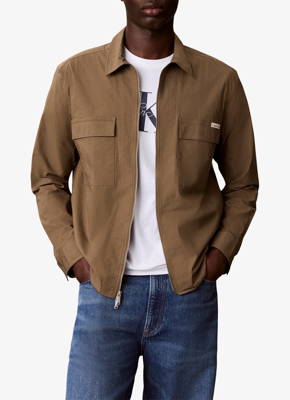 Calvin Klein Overshirt met borstzakken - detail 4 bruin
