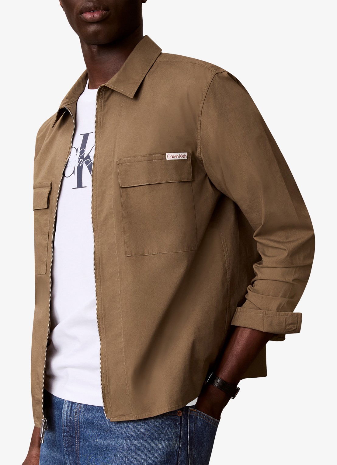 Calvin Klein Overshirt met borstzakken - detail 5 bruin