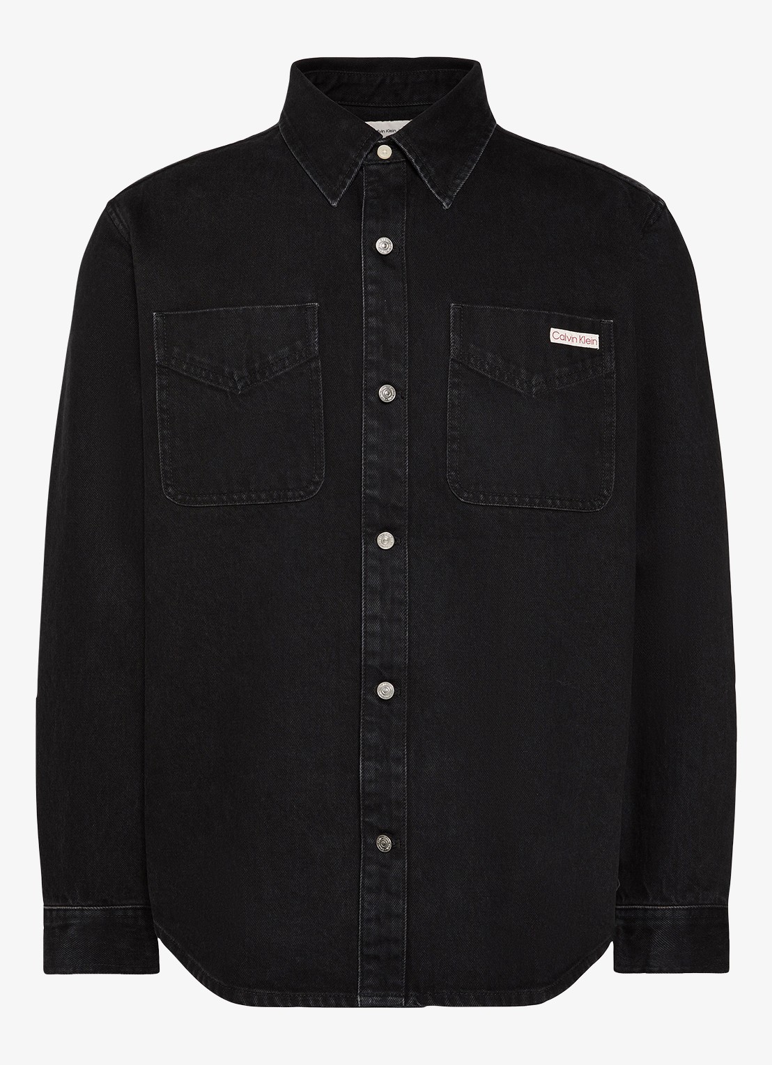 Calvin Klein Overshirt van denim met borstzakken - voorkant 2 zwart