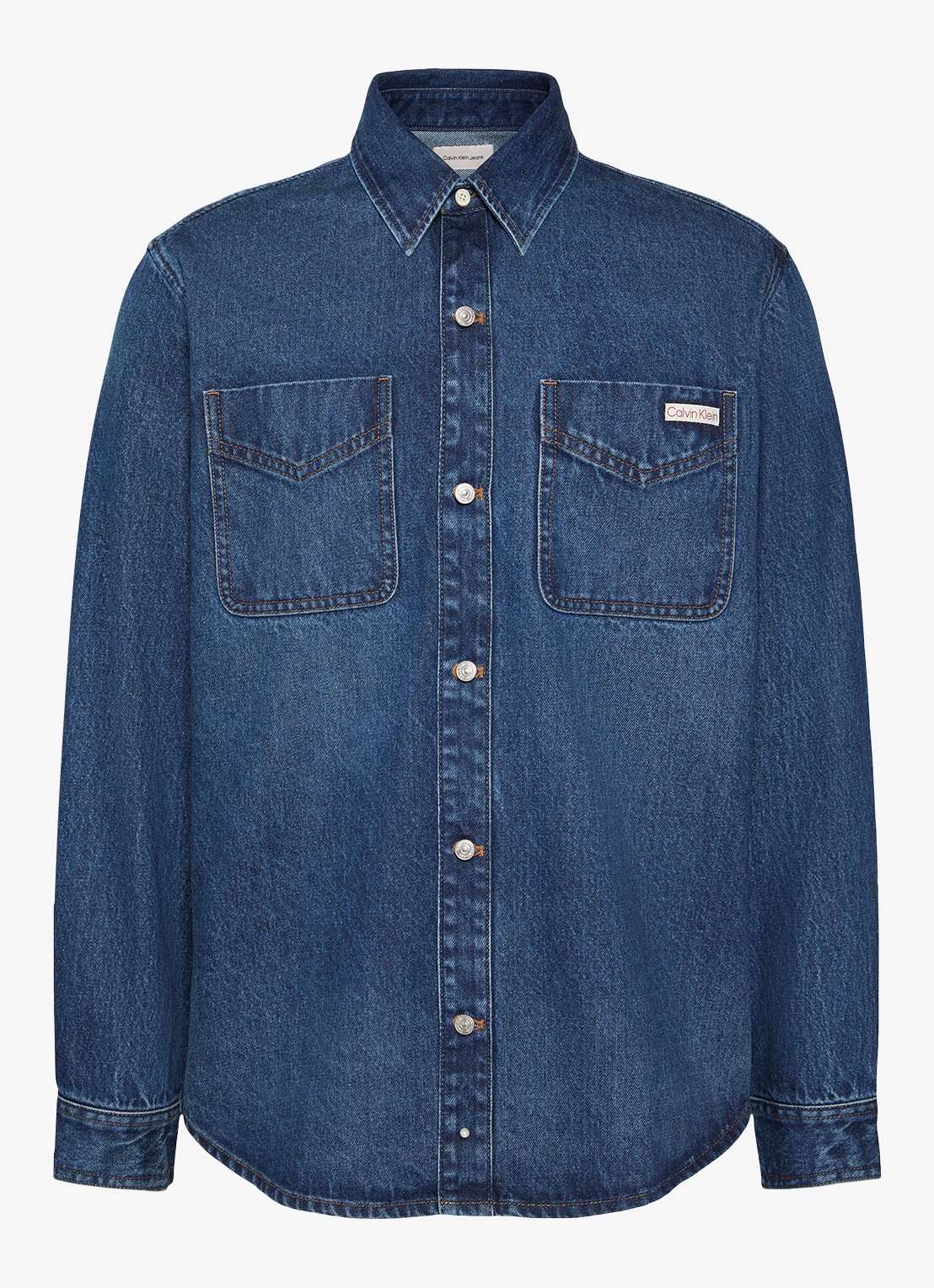 Calvin Klein Overshirt van denim met borstzakken - voorkant indigo