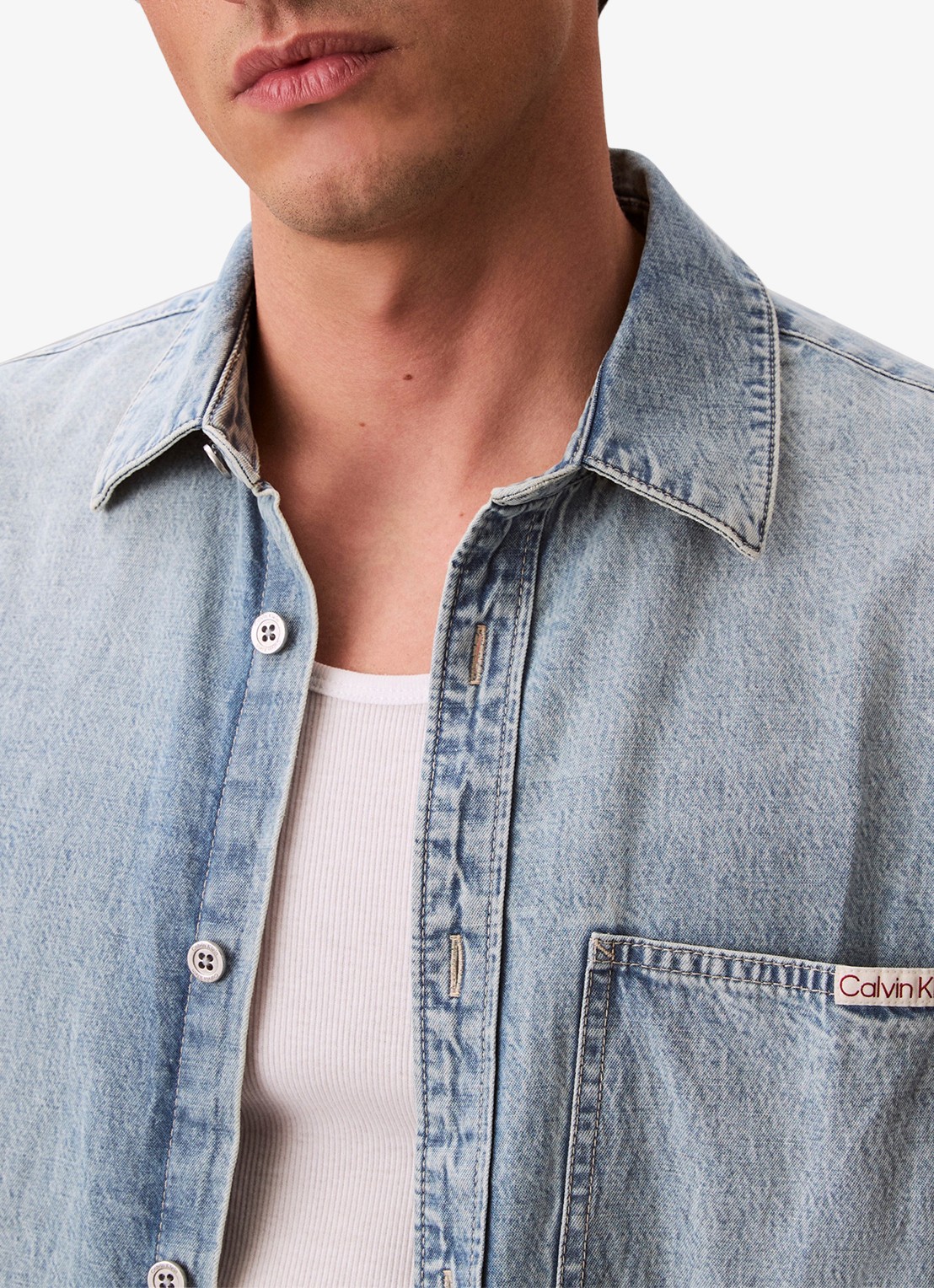 Calvin Klein Oversized overshirt van denim - detail 3 pale blue stone-3y7 / blauw