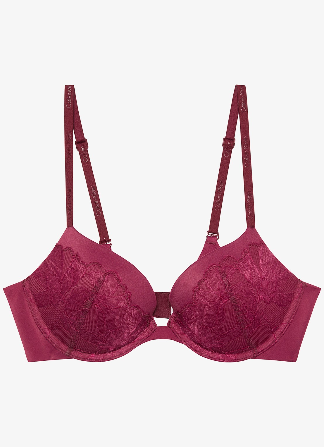 Calvin Klein Plunge push-up bh met kant - voorkant 3 donkerrood