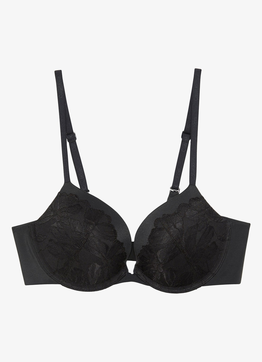 Calvin Klein Plunge push-up bh met kant - voorkant 2 zwart
