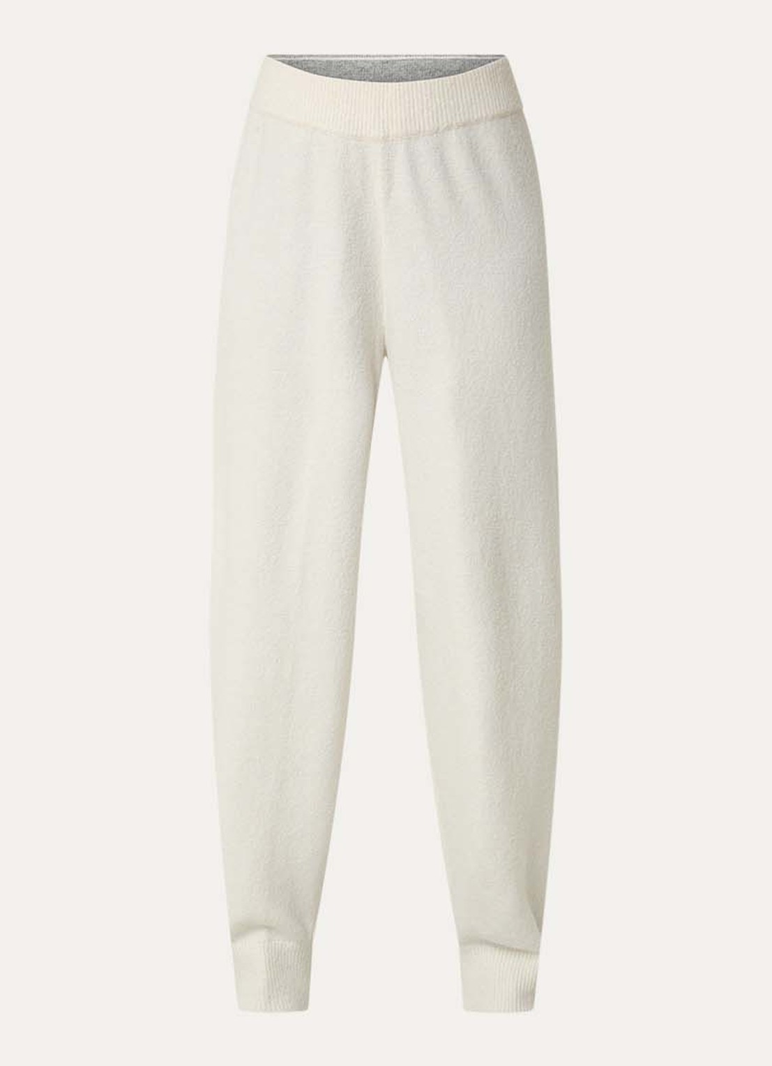 Calvin Klein Plush high waist tapered fit fijngebreide joggingbroek in wolblend - voorkant 3 gebroken wit