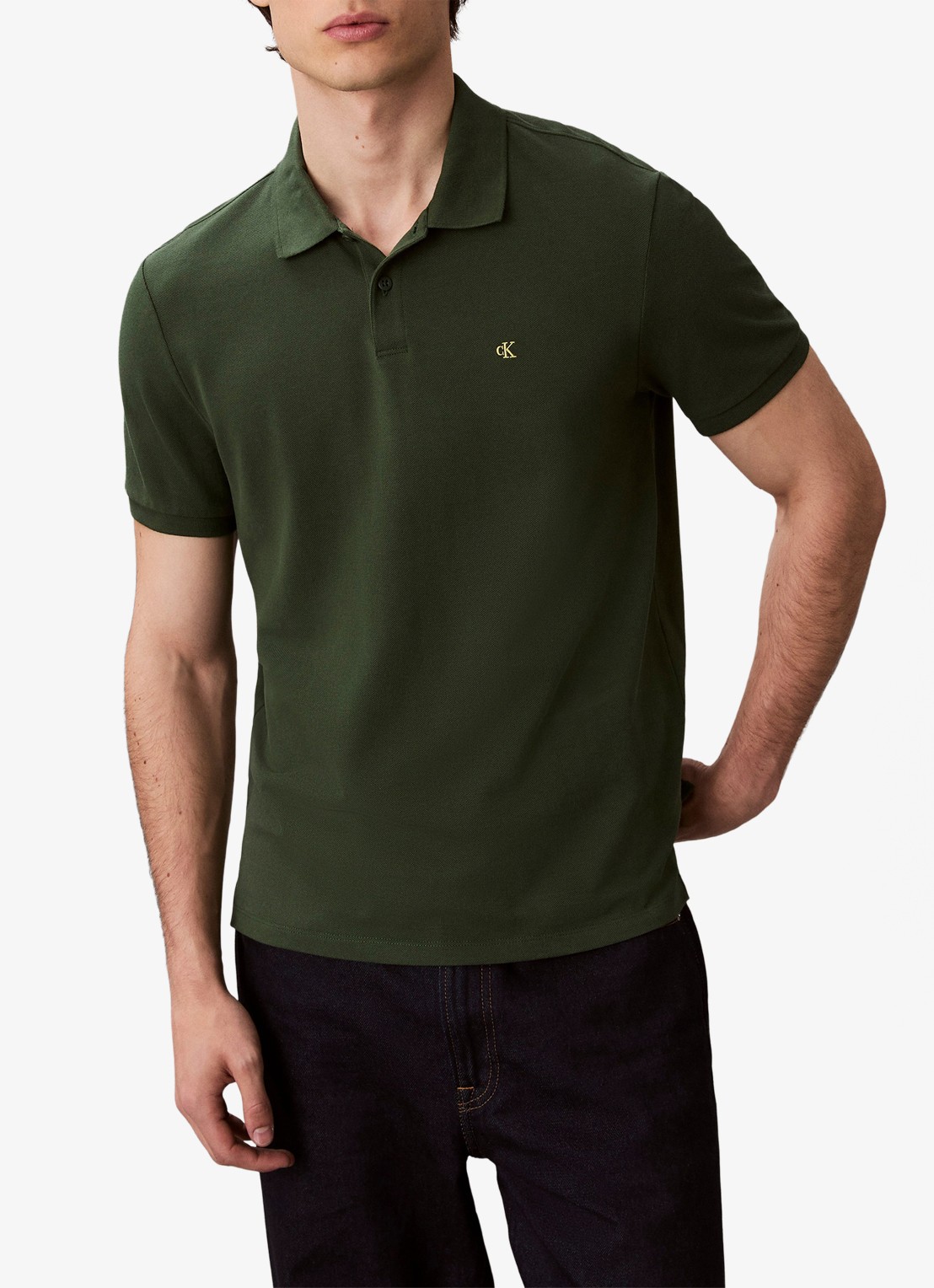 Calvin Klein Polo van piqué katoen met logoborduring - detail 4 groen