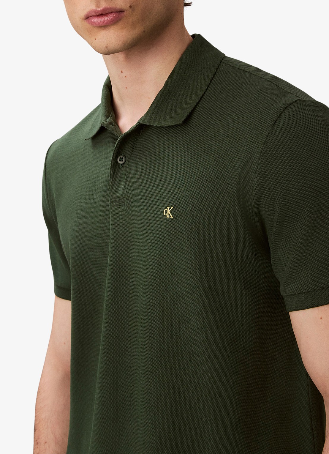 Calvin Klein Polo van piqué katoen met logoborduring - detail 5 groen