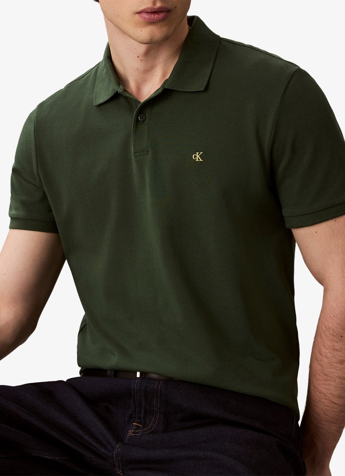 Calvin Klein Polo van piqué katoen met logoborduring - detail 6 groen
