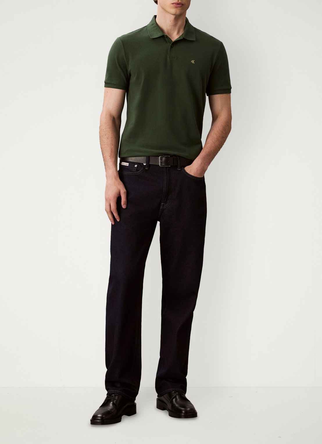 Calvin Klein Polo van piqué katoen met logoborduring - voorkant 2 groen