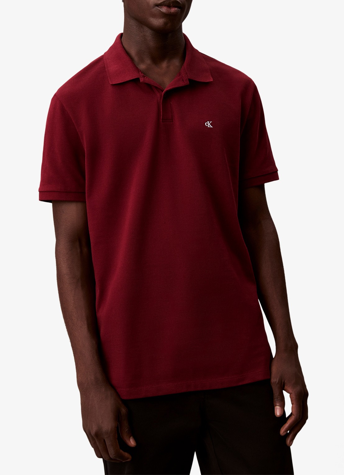 Calvin Klein Polo van piqué katoen met logoborduring - detail 4 bordeauxrood