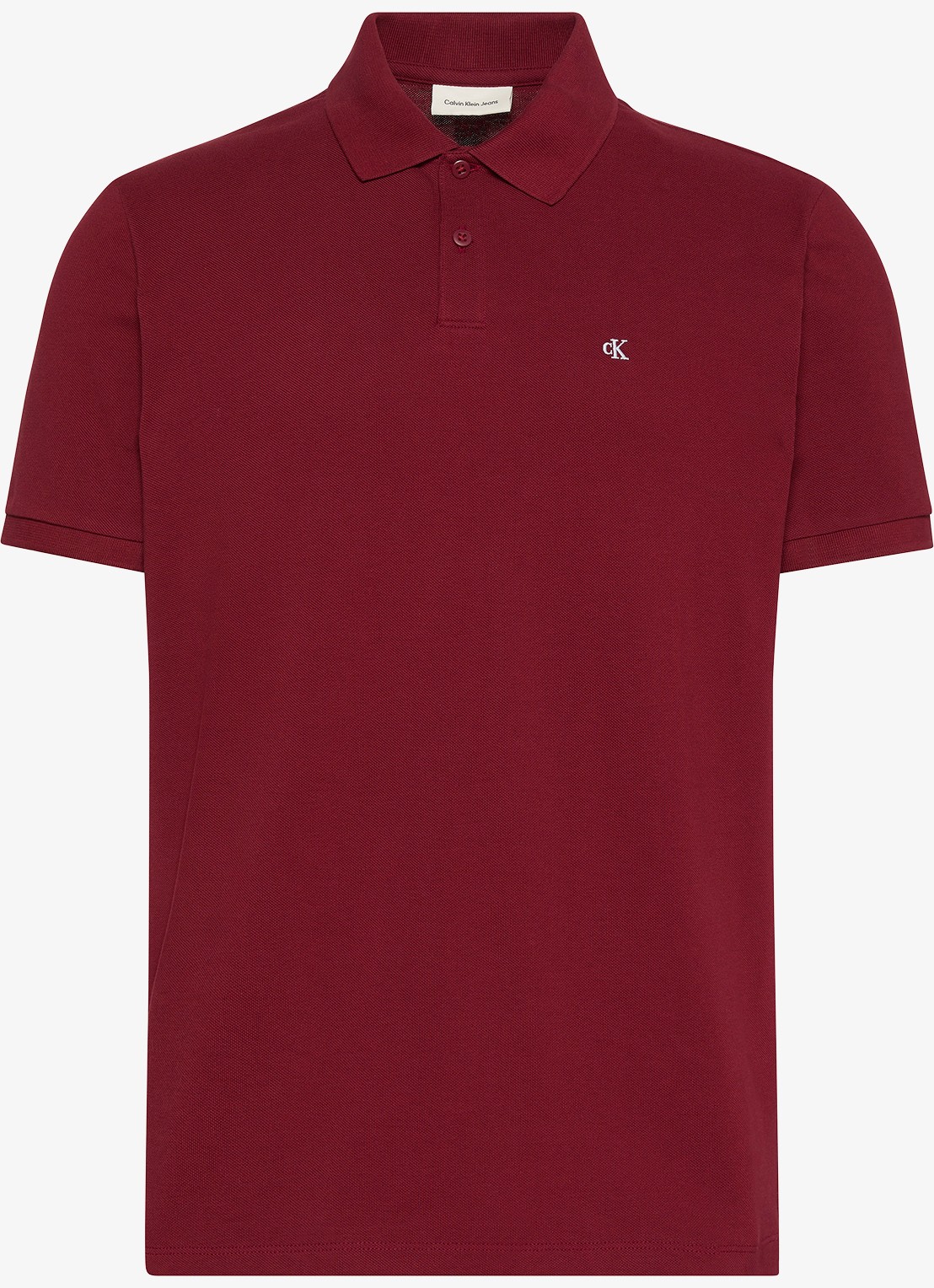 Calvin Klein Polo van piqué katoen met logoborduring - voorkant bordeauxrood