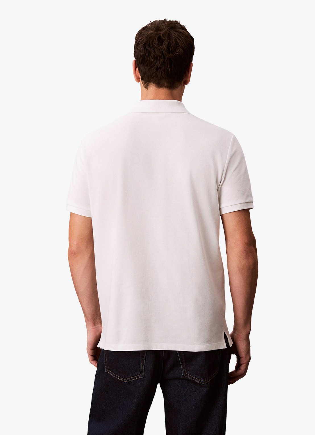 Calvin Klein Polo van piqué katoen met logoborduring - achterkant 3 wit
