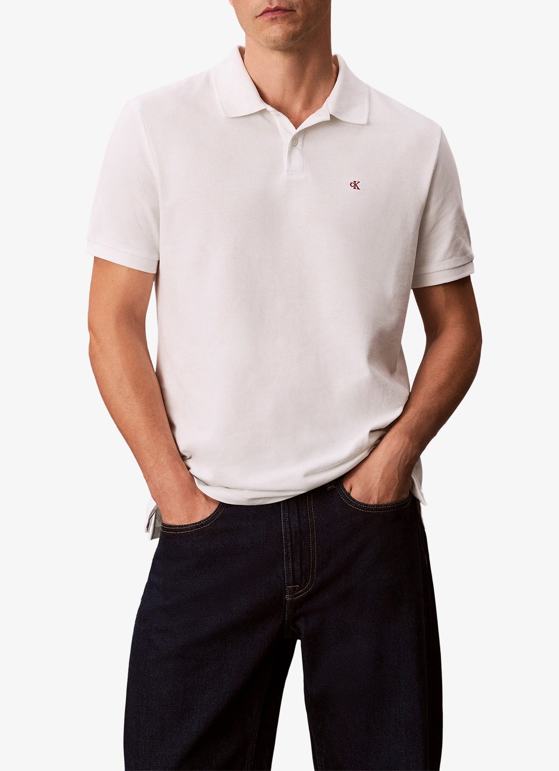 Calvin Klein Polo van piqué katoen met logoborduring - detail 4 wit