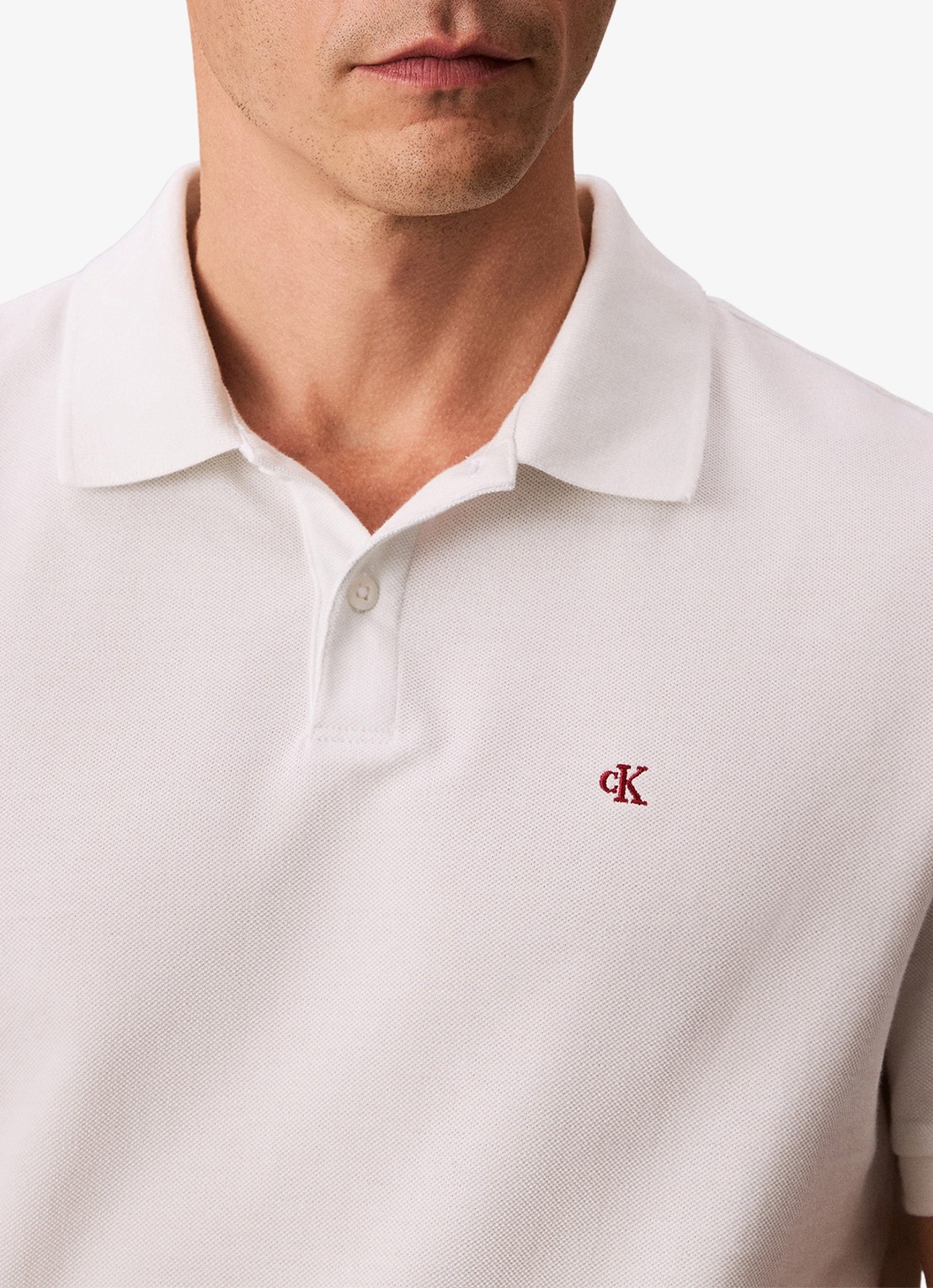 Calvin Klein Polo van piqué katoen met logoborduring - detail 5 wit