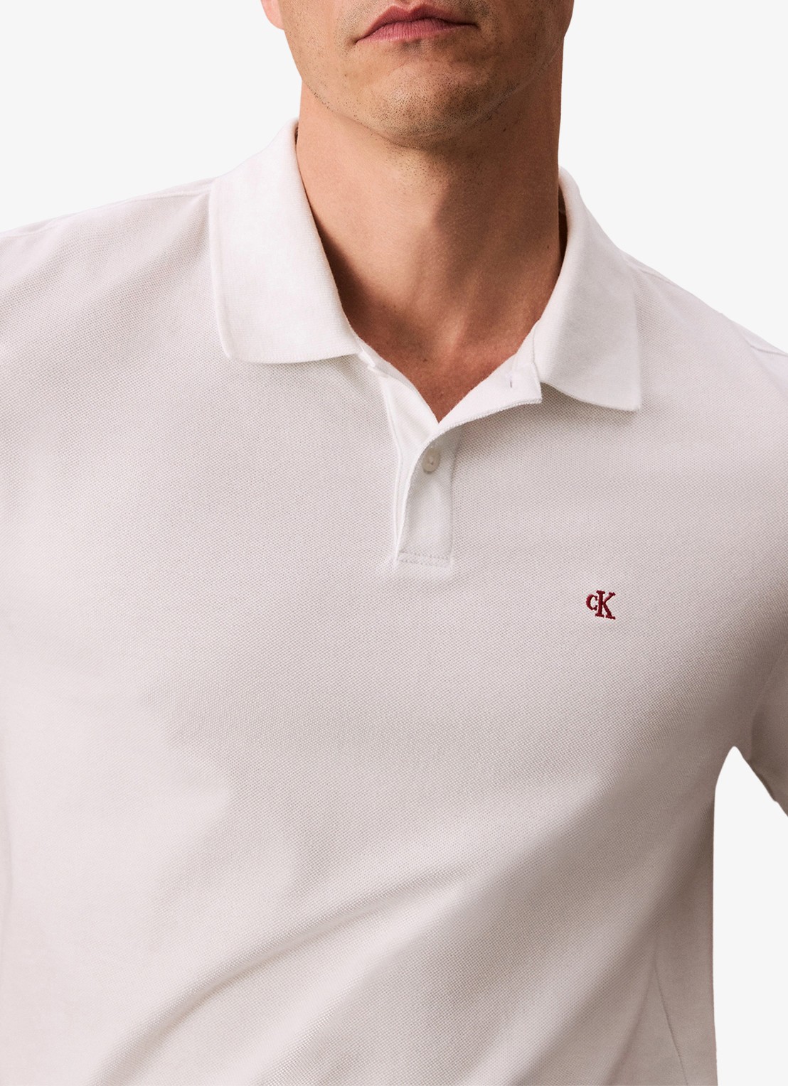 Calvin Klein Polo van piqué katoen met logoborduring - detail 6 wit