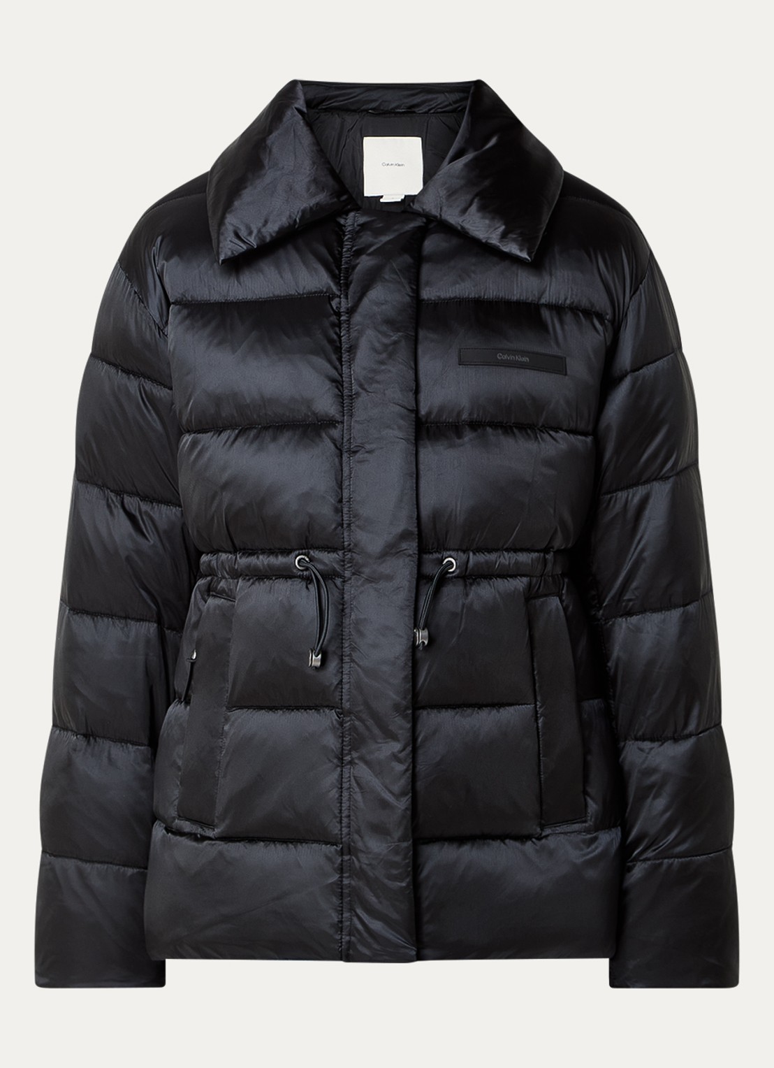 Calvin Klein Puffer jack van satijn met ritszakken - voorkant 2 zwart