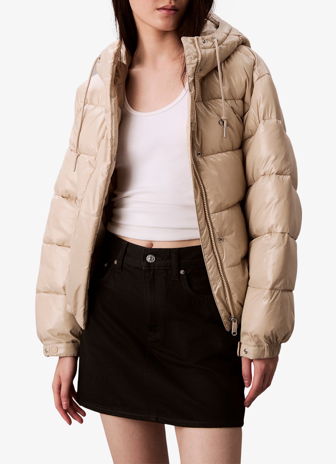 Calvin Klein Puffer jas met logo  - detail beige