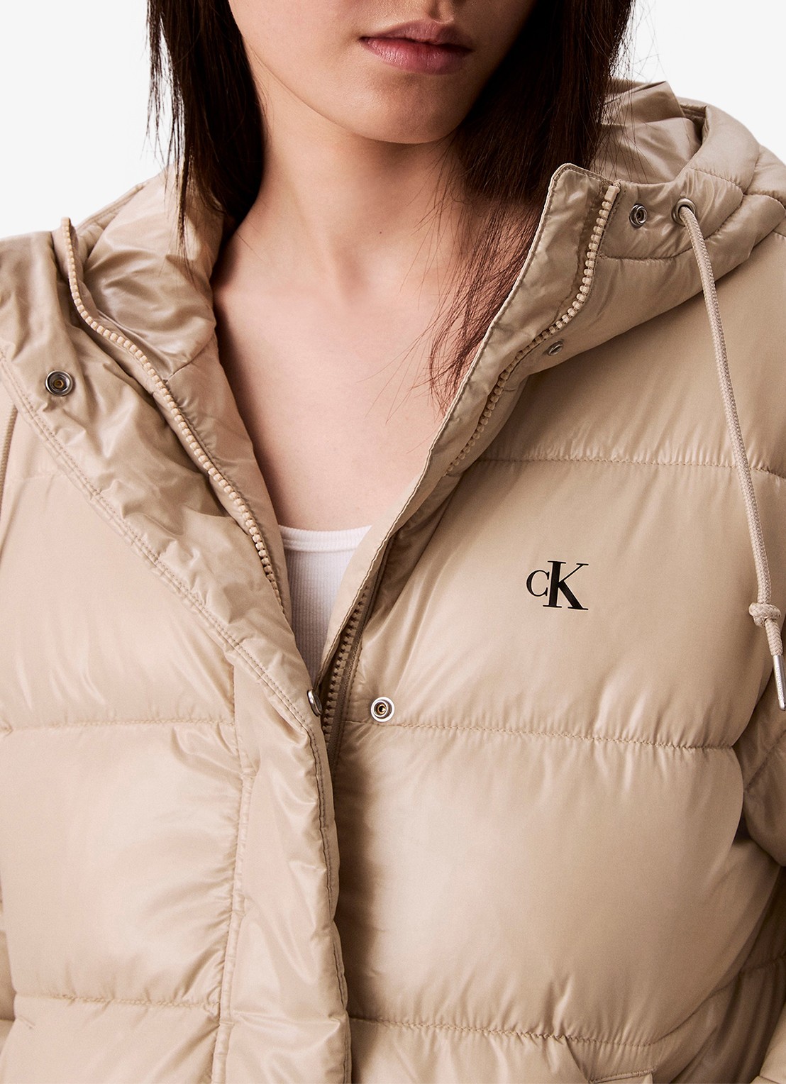 Calvin Klein Puffer jas met logo  - detail 2 beige