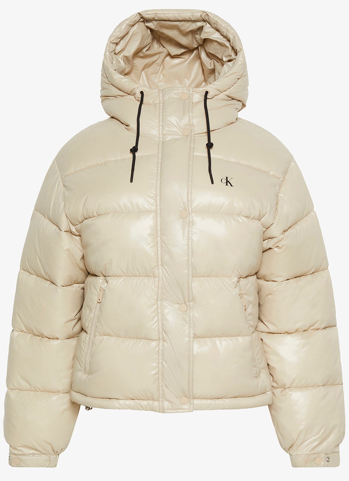Calvin Klein Puffer jas met logo  - voorkant 5 beige