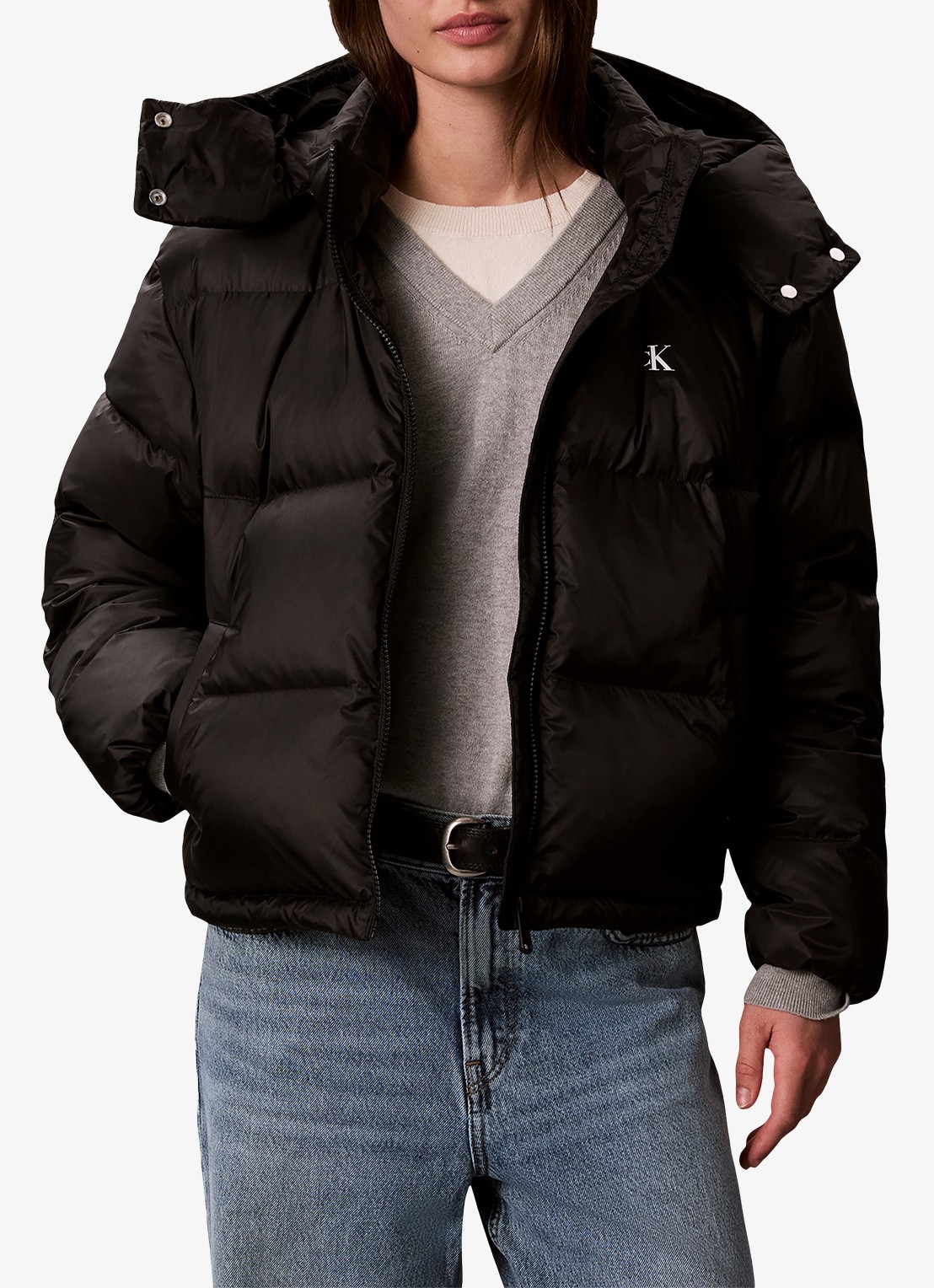 Calvin Klein Puffer jas met logo - detail zwart