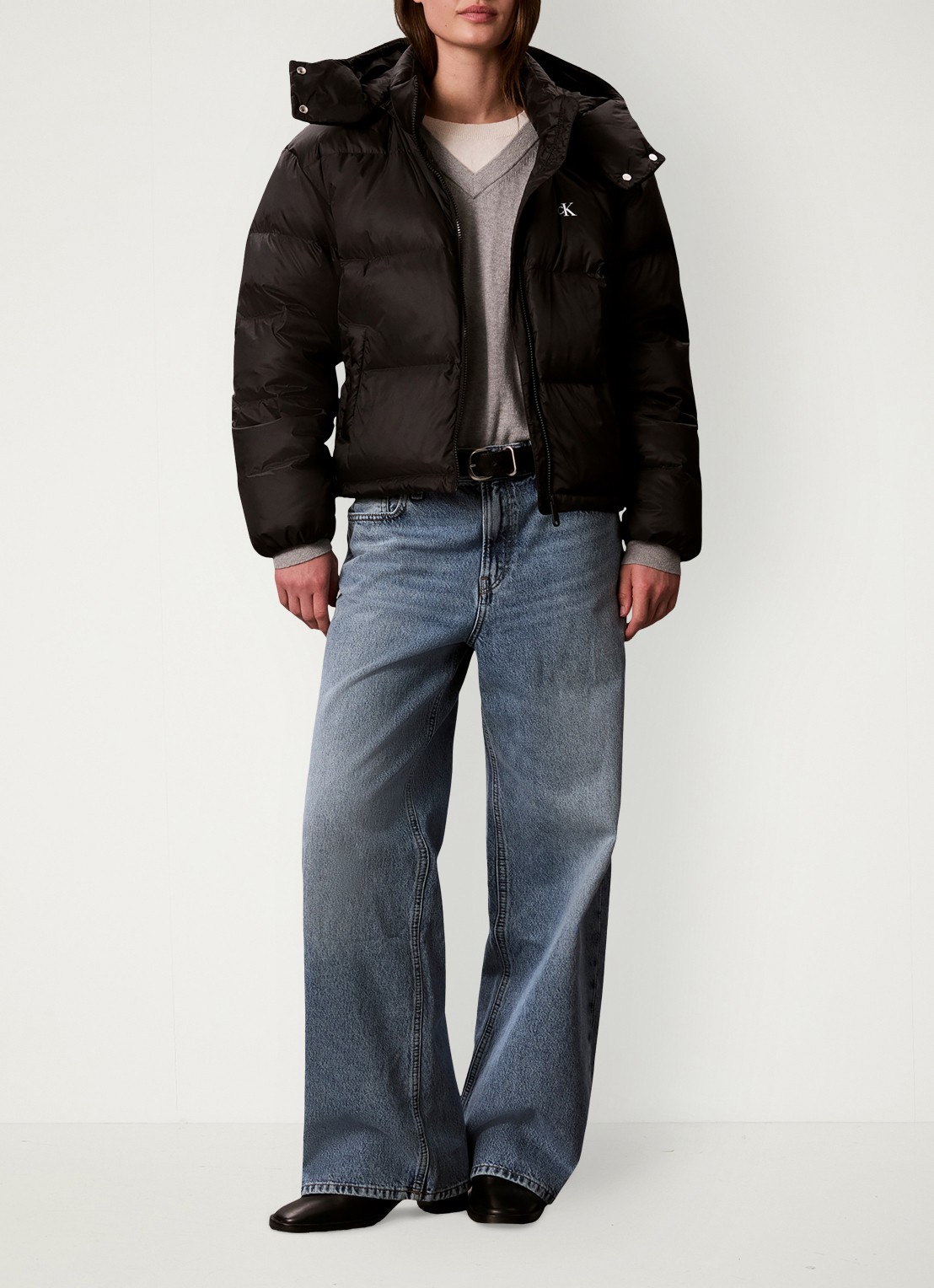 Calvin Klein Puffer jas met logo - voorkant 7 zwart